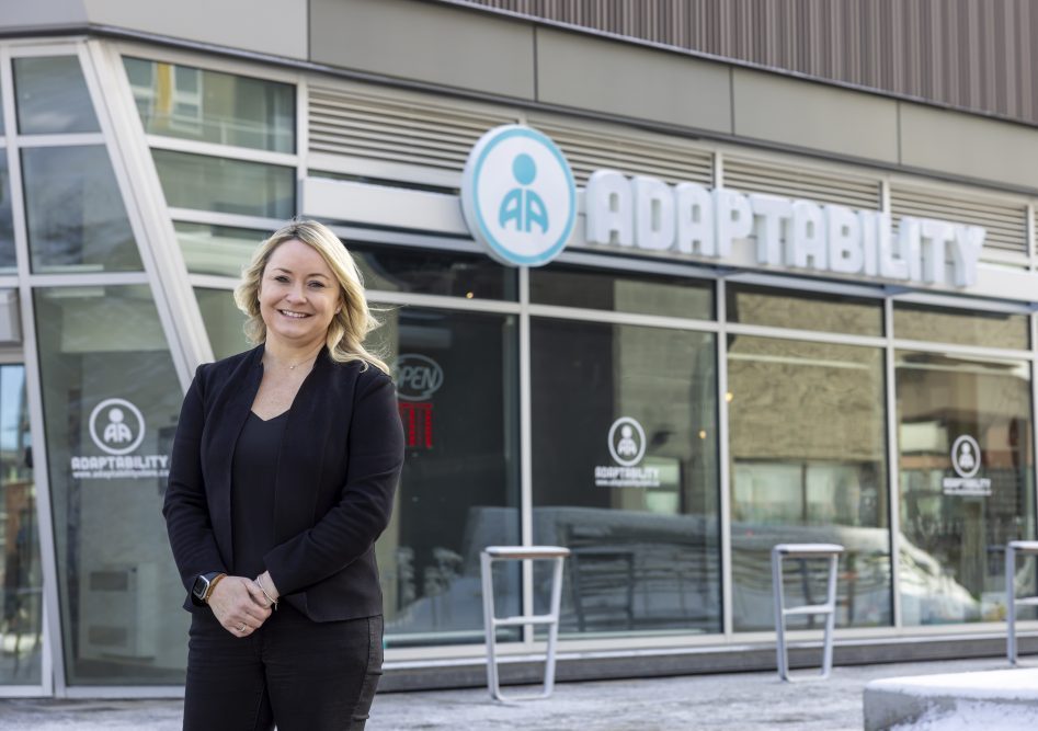 The Adaptability Store in University District, Calgary with the owner Tara Nelson. Adaptability were awarded the 2025 ENMAX Amplifier Fund. Photographed by Nathan Greener. Copyright ENMAX Corporation.